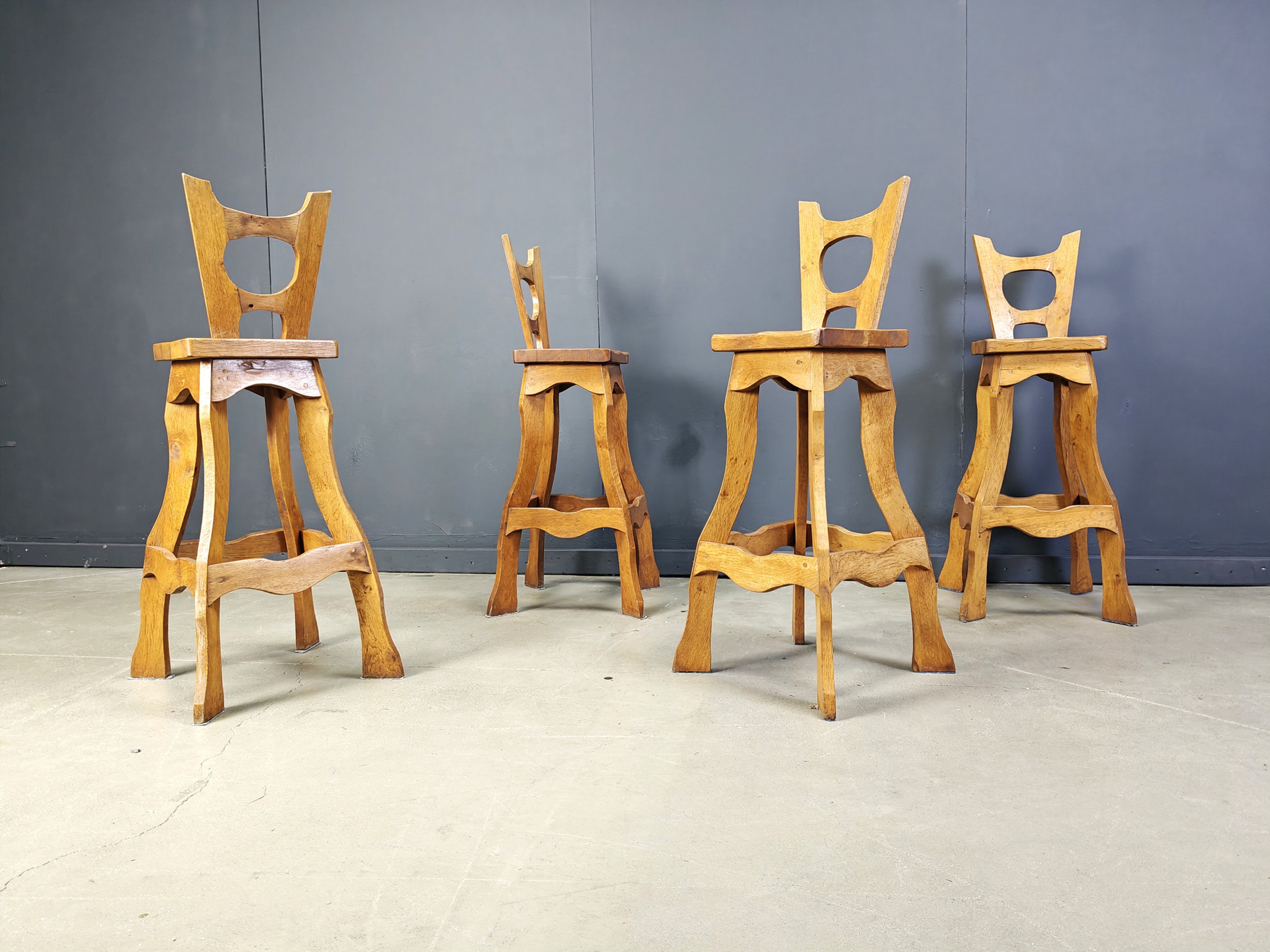 Vintage brutalist bar stools, set of 4 - 1960s