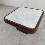 Vintage coffee table in marble and leather attribué à Desede, 1970s