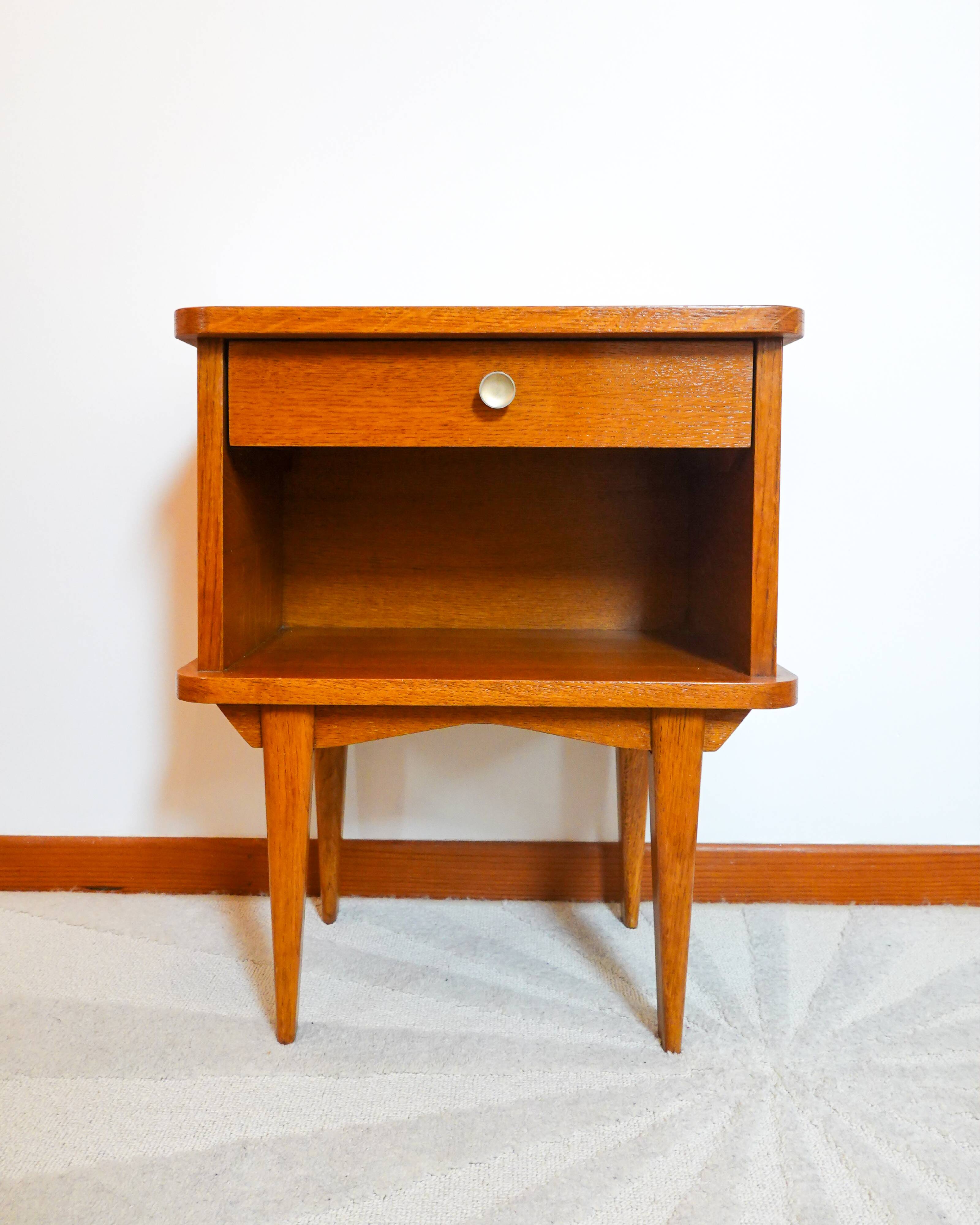 Scandinavian bedside table with compass legs in oak from the 50s and 60s