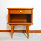 Scandinavian bedside table with compass legs in oak from the 50s and 60s