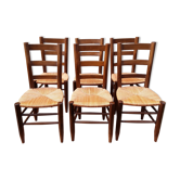 Suite de six chaises paille et bois