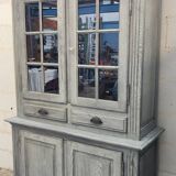 Two-part oak sideboard cabinet with old gray patina