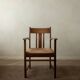 Dutch Art Deco Oak and Rush Armchair, Amsterdam School, 1920s