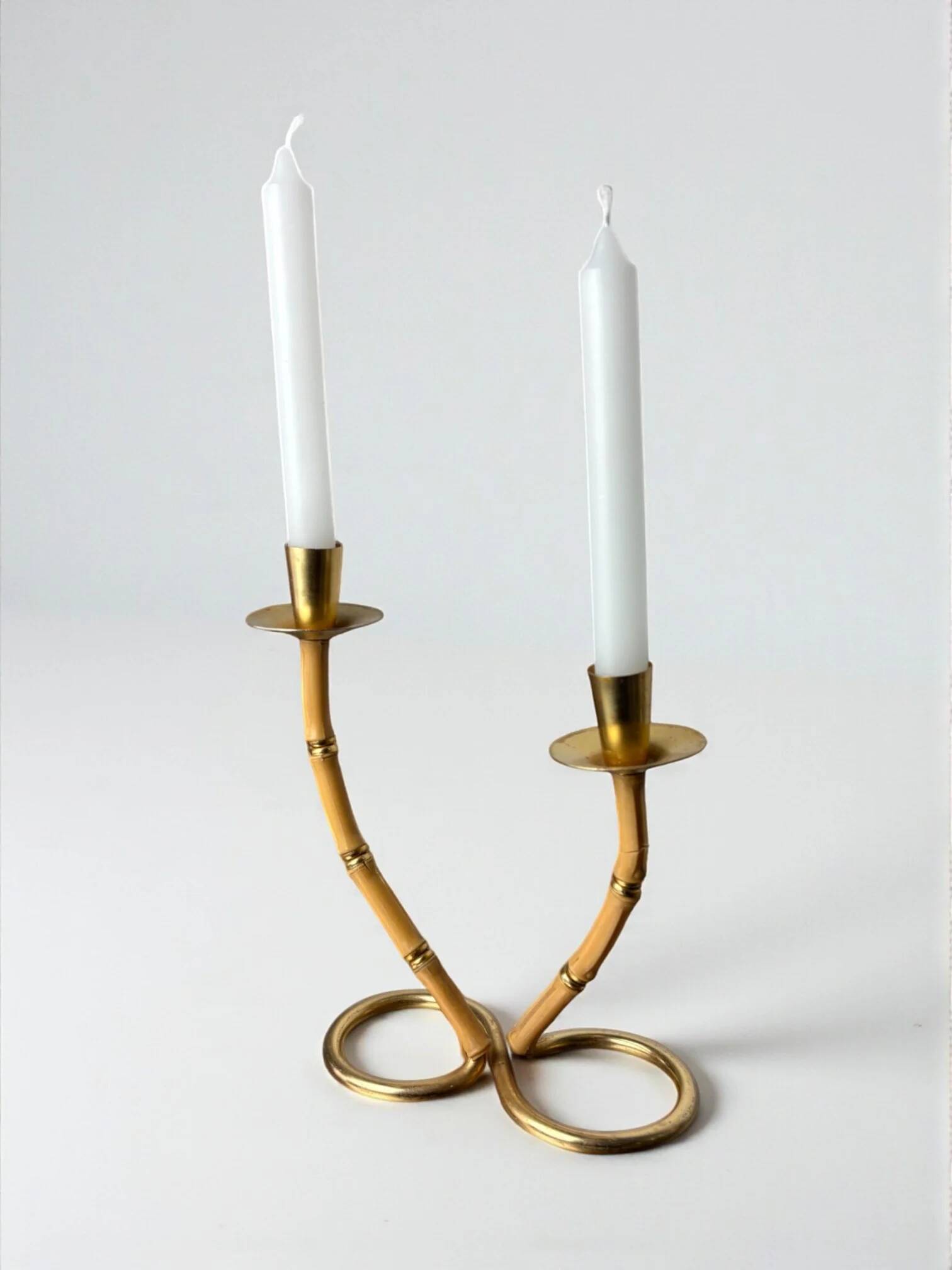 Faux bamboo & brass candleholder, Italy, 1970