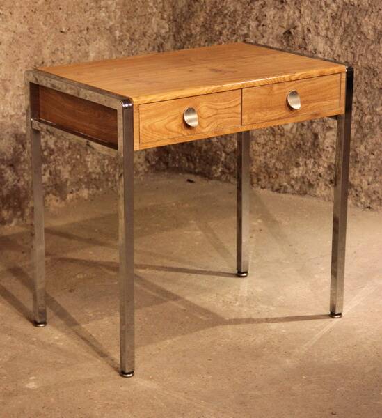 Small Desk 70 chrome leg laminated wood 2 drawers dressing table