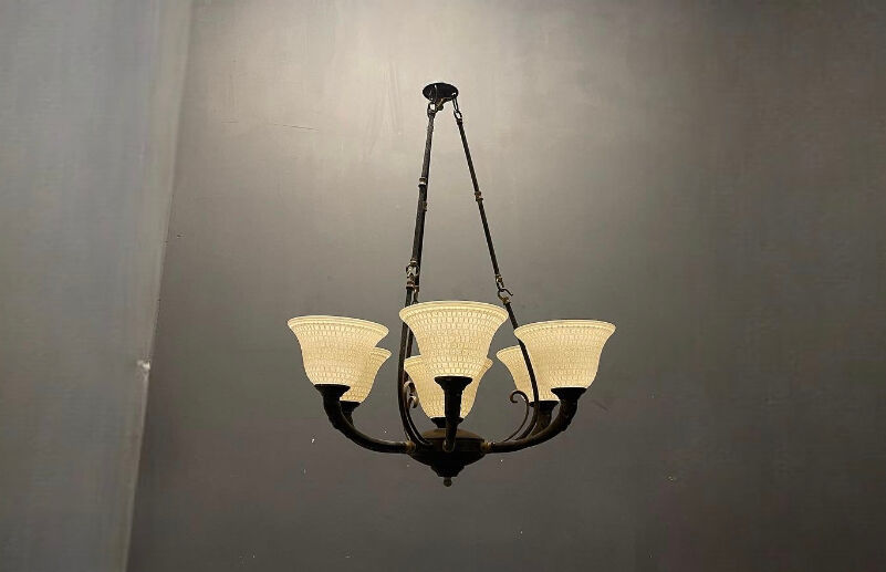 Vintage bronze Murano glass chandelier 1960s