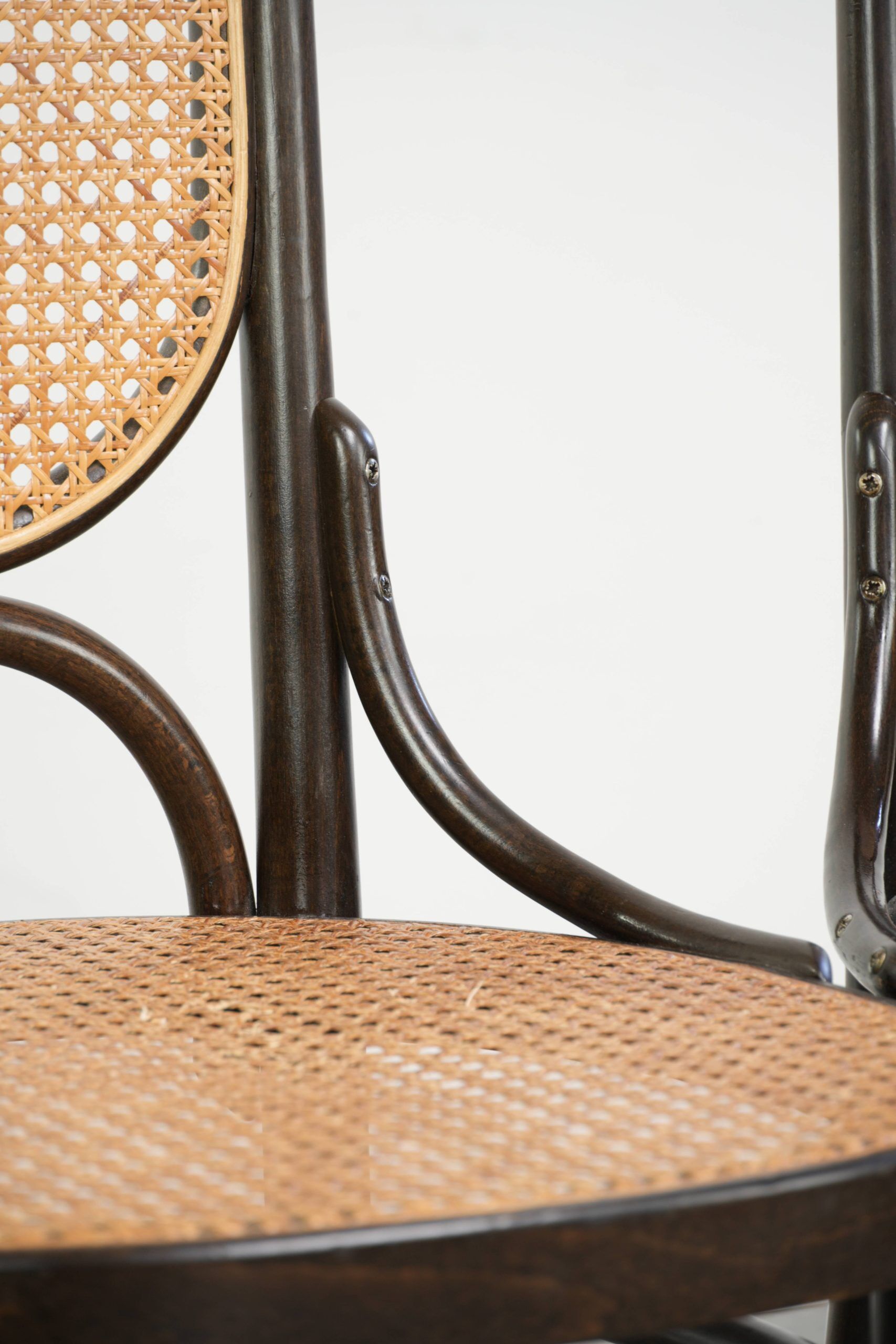 Set of 4 original vintage Thonet design webbing chairs model Long John