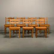 Chaises de salle à manger style Razorblade par Henning Kjærnulf en chêne et cuir, Danemark