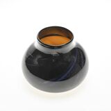 Brown blown glass vase with blue scrolls by Claude Morin, Dieulefit 1979