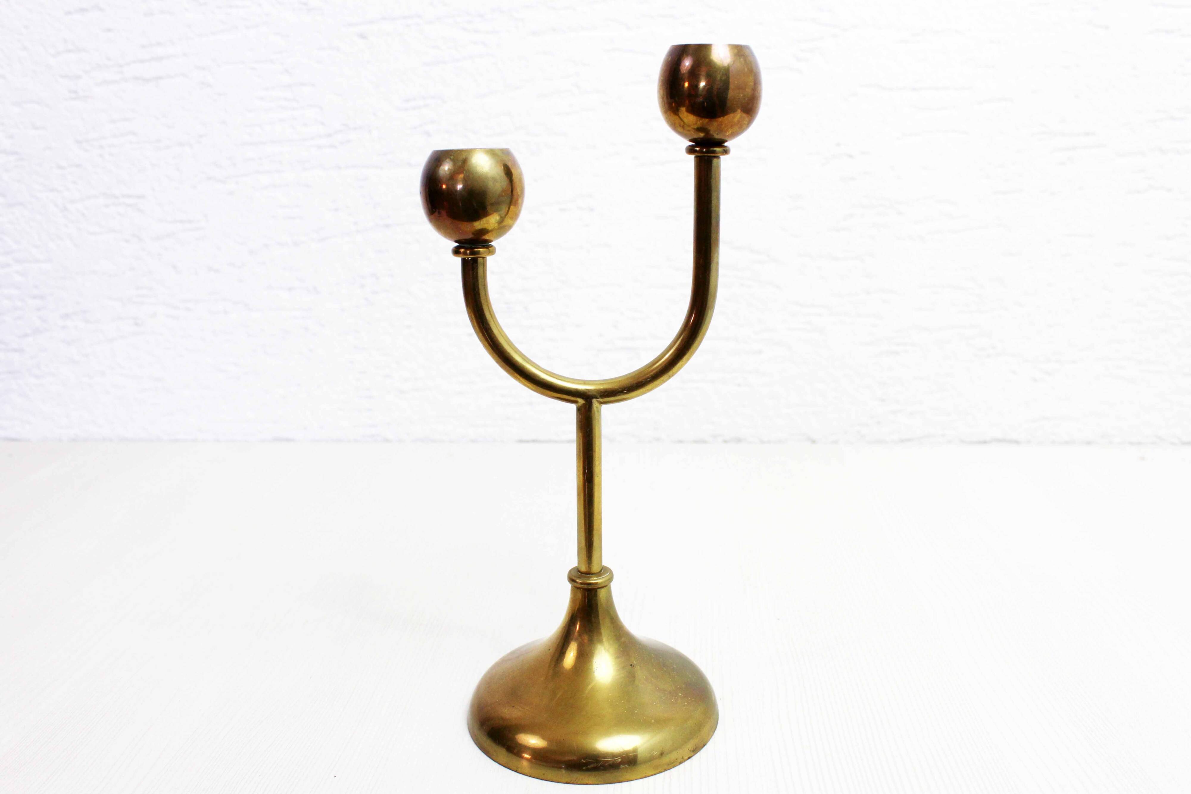 Double brass candle holder
