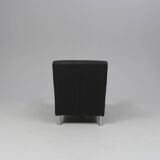 Modern Lounge Armchair with Matching Footstool — Black Leather