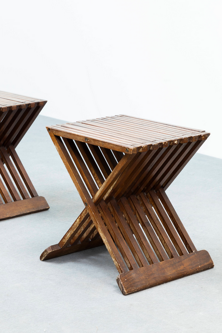 Pair of vintage wooden stools - Italy circa 1950