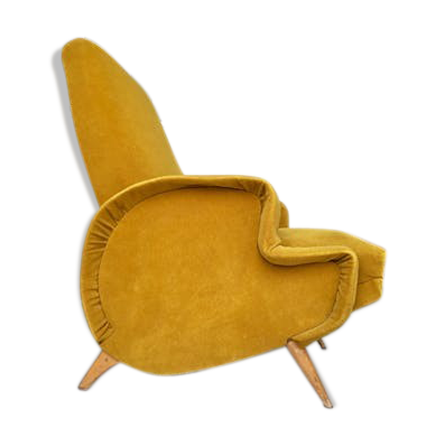 Mustard-coloured reclining velvet chair - Italian design -1960