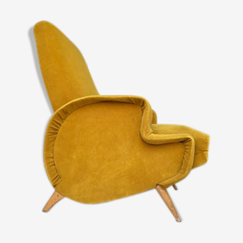 Fauteuil velours inclinable couleur moutarde - design italien -1960