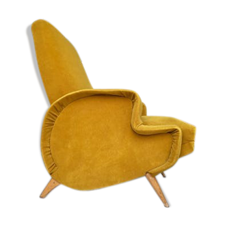 Mustard-coloured reclining velvet chair - Italian design -1960