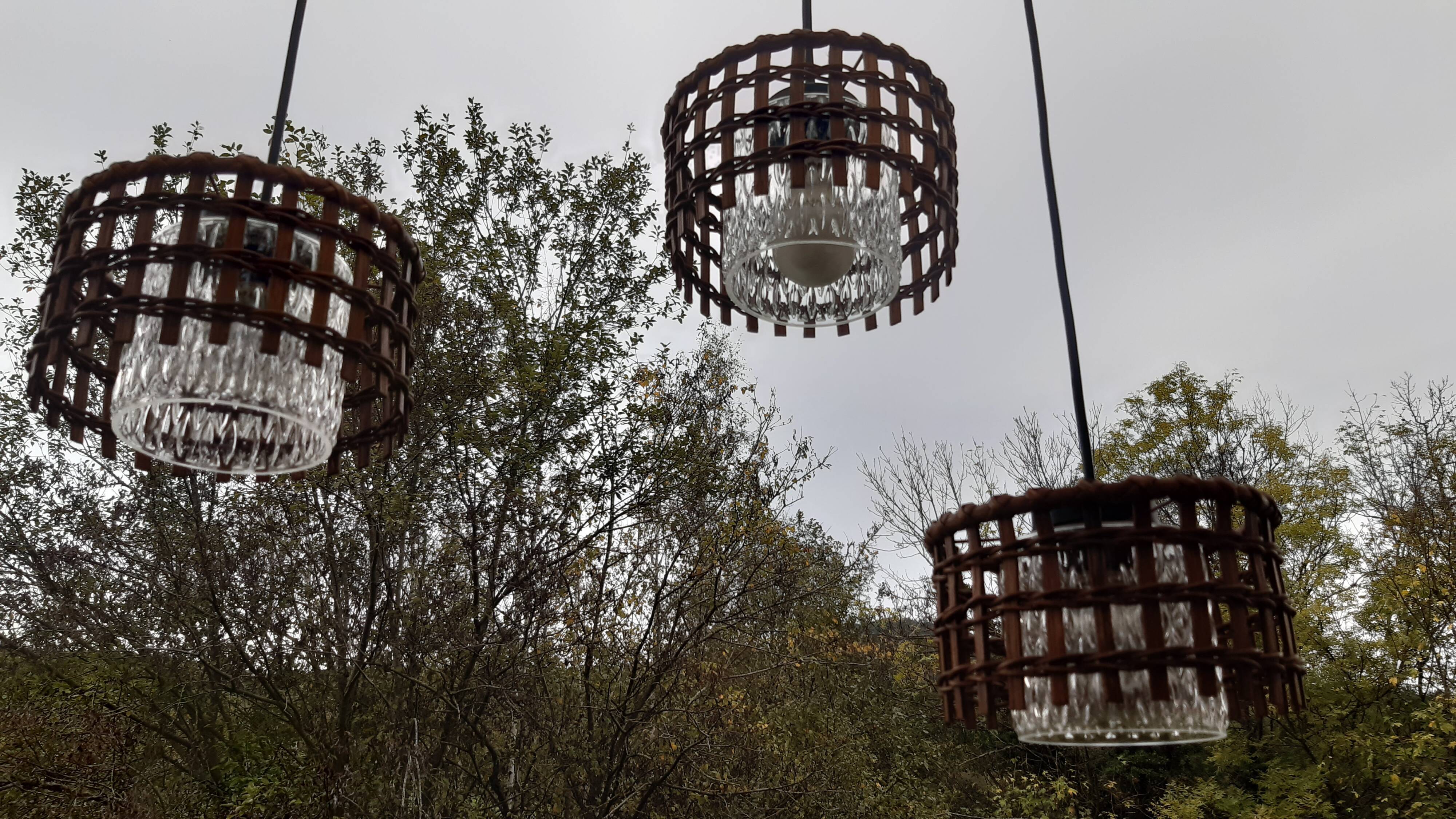 Chiseled glass and wicker suspension 1970