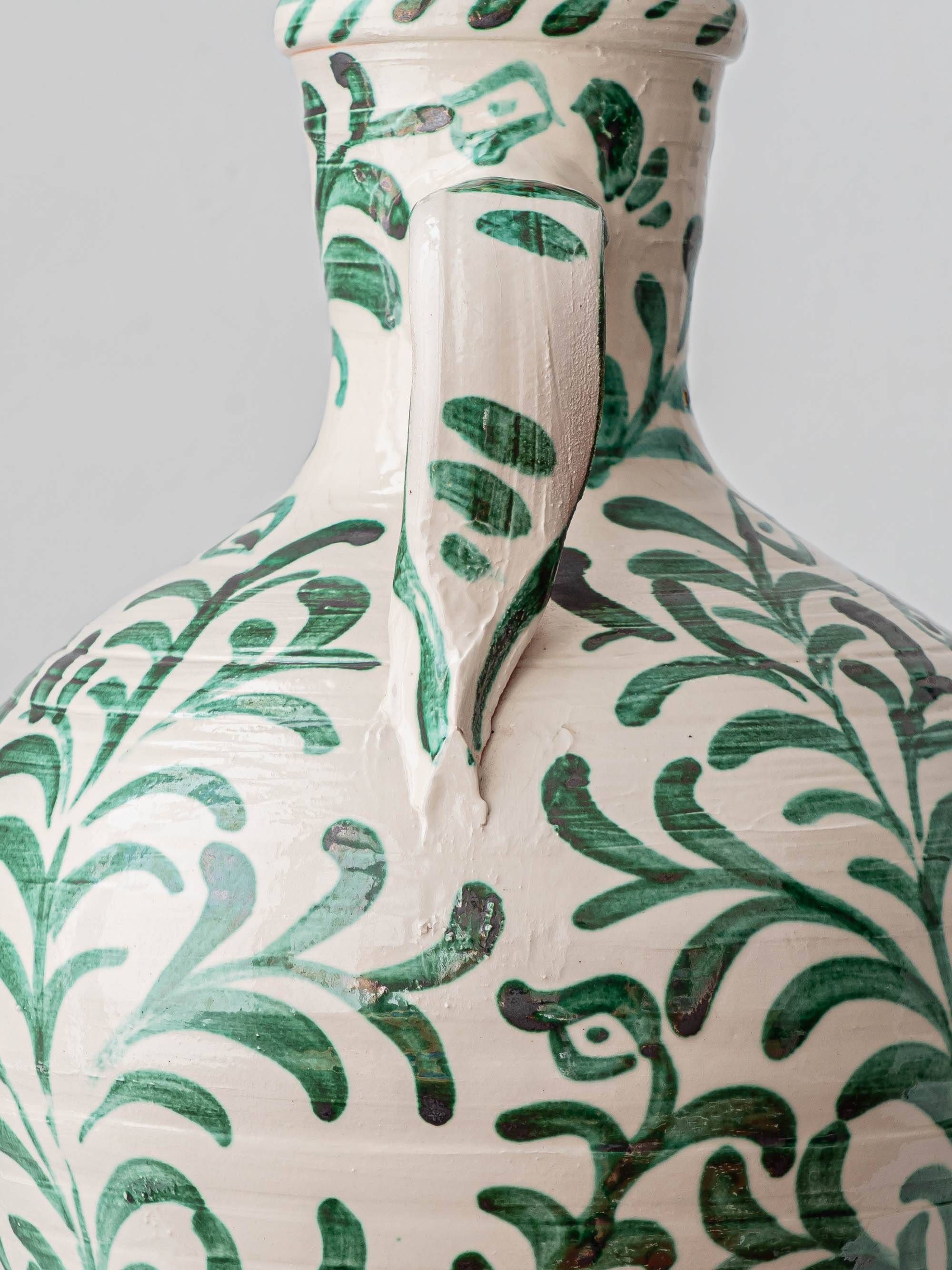 Spanish Revival Ceramic Table Lamp Pair from Granada, New Linen Lampshades