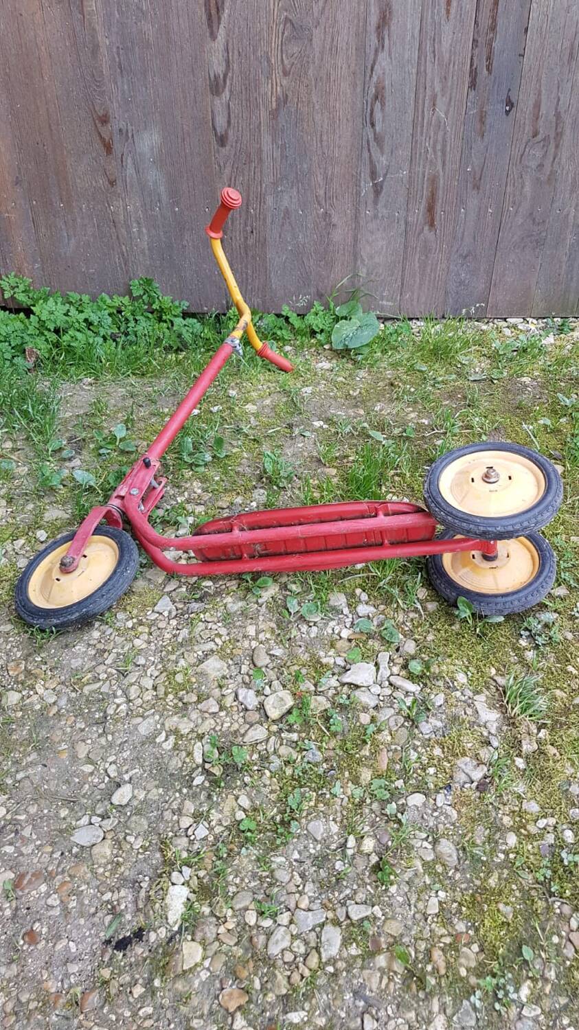 Old nordy children's scooter red metal 1970s vintage