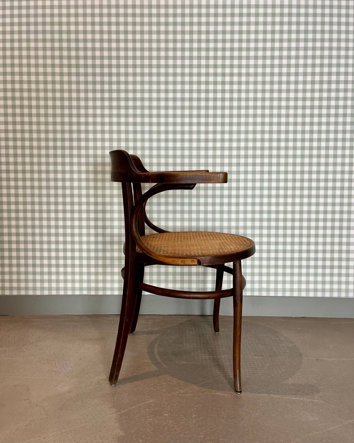 Baumann armchair in curved wood and canework