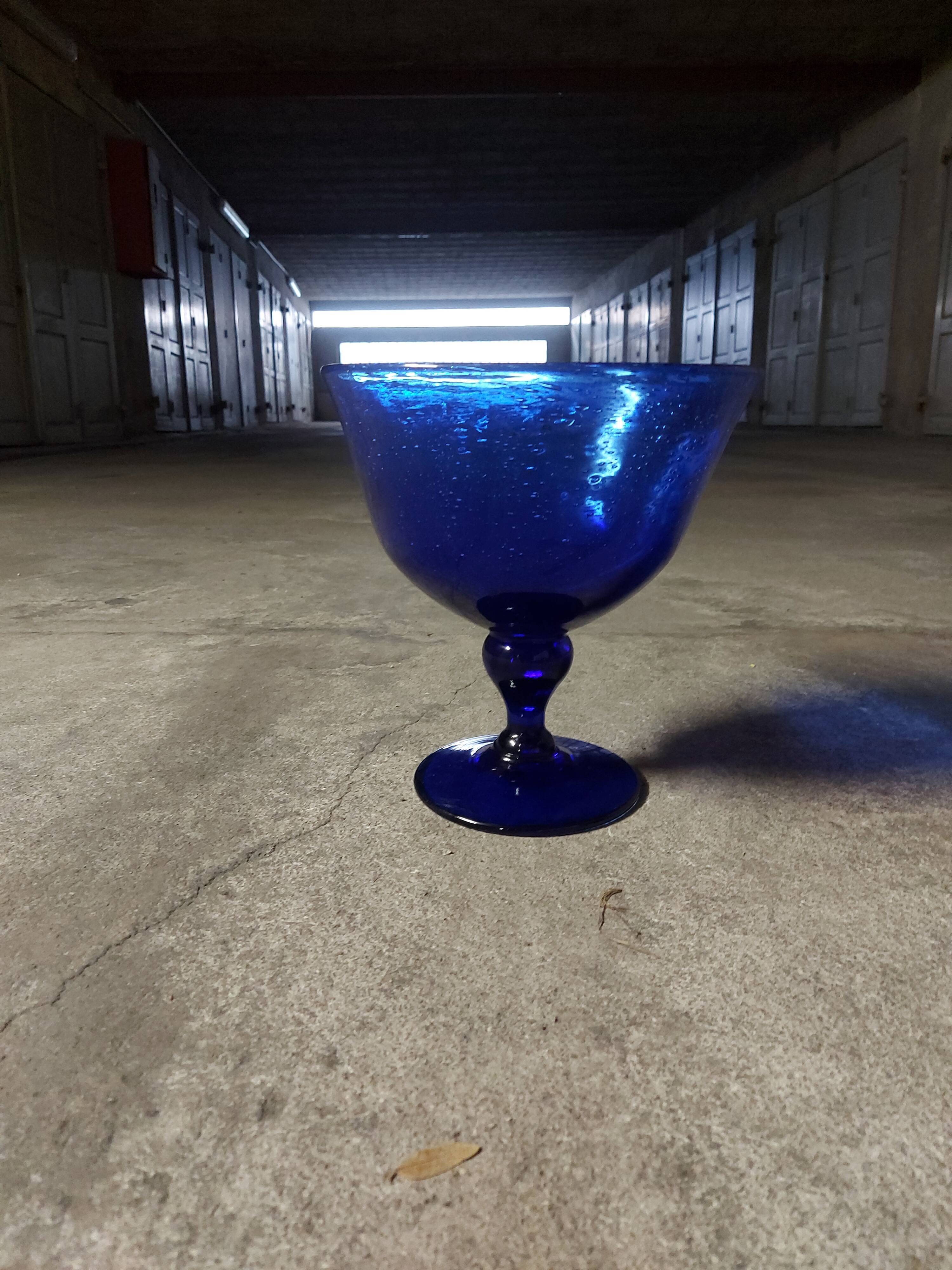 Glass cup of Biot, cobalt blue