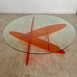Geometric coffee table glass and orange plexi design 70s Space vintage age