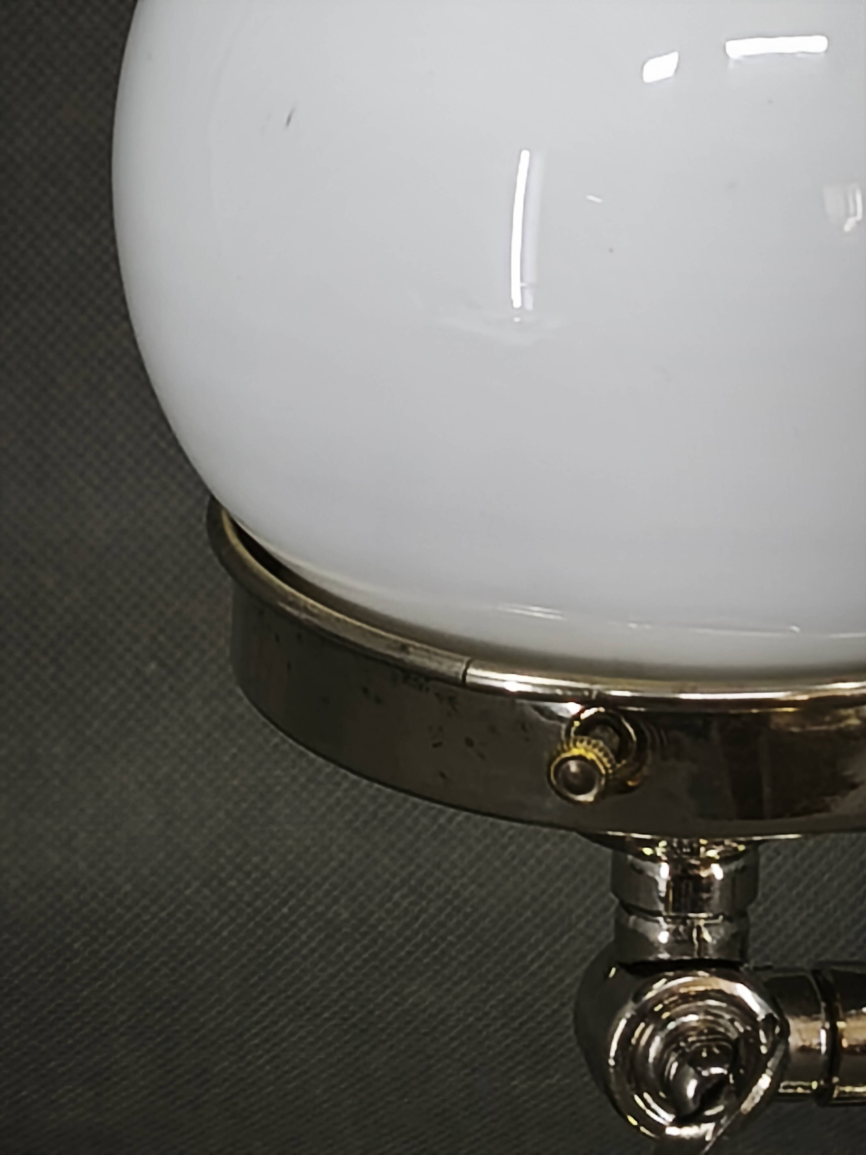 1930s Bauhaus Nickel and Opaline Glass Table Lamp, Czechoslovakia