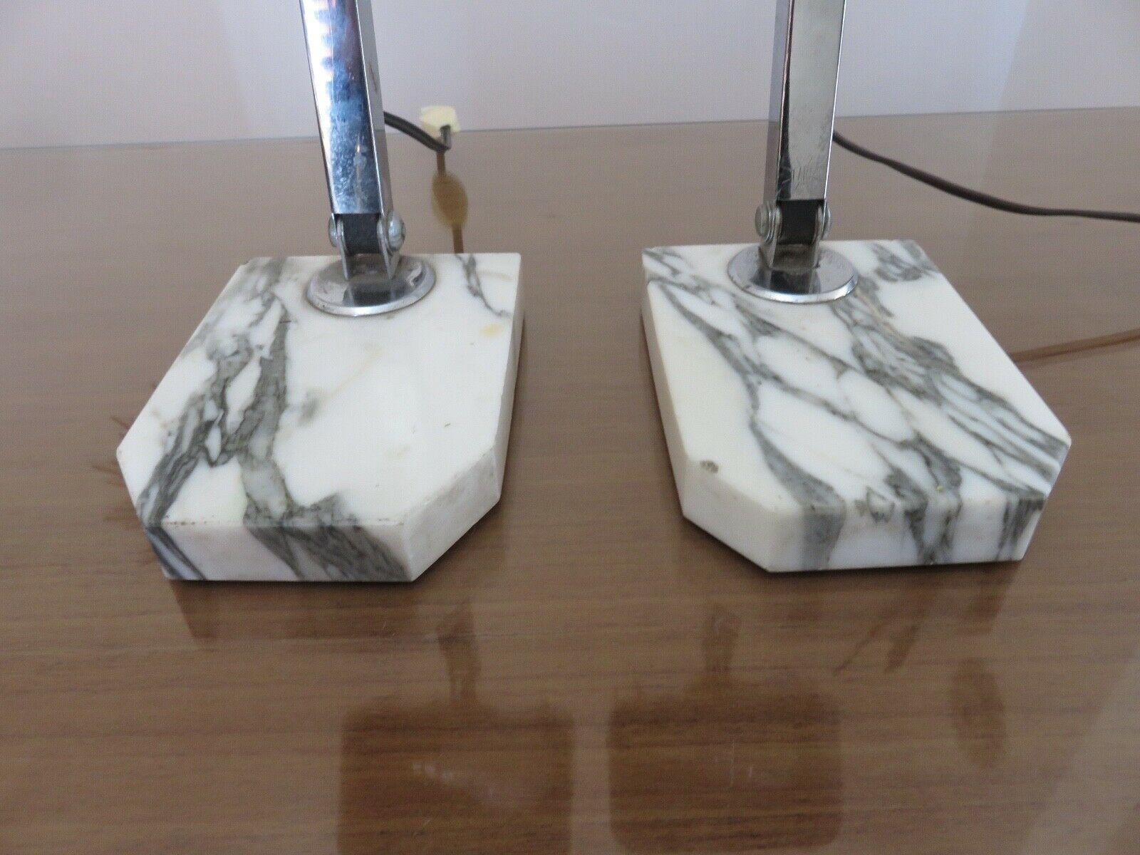 Pair of Art Deco lamps in chrome brass and Carrara marble 30s 40s