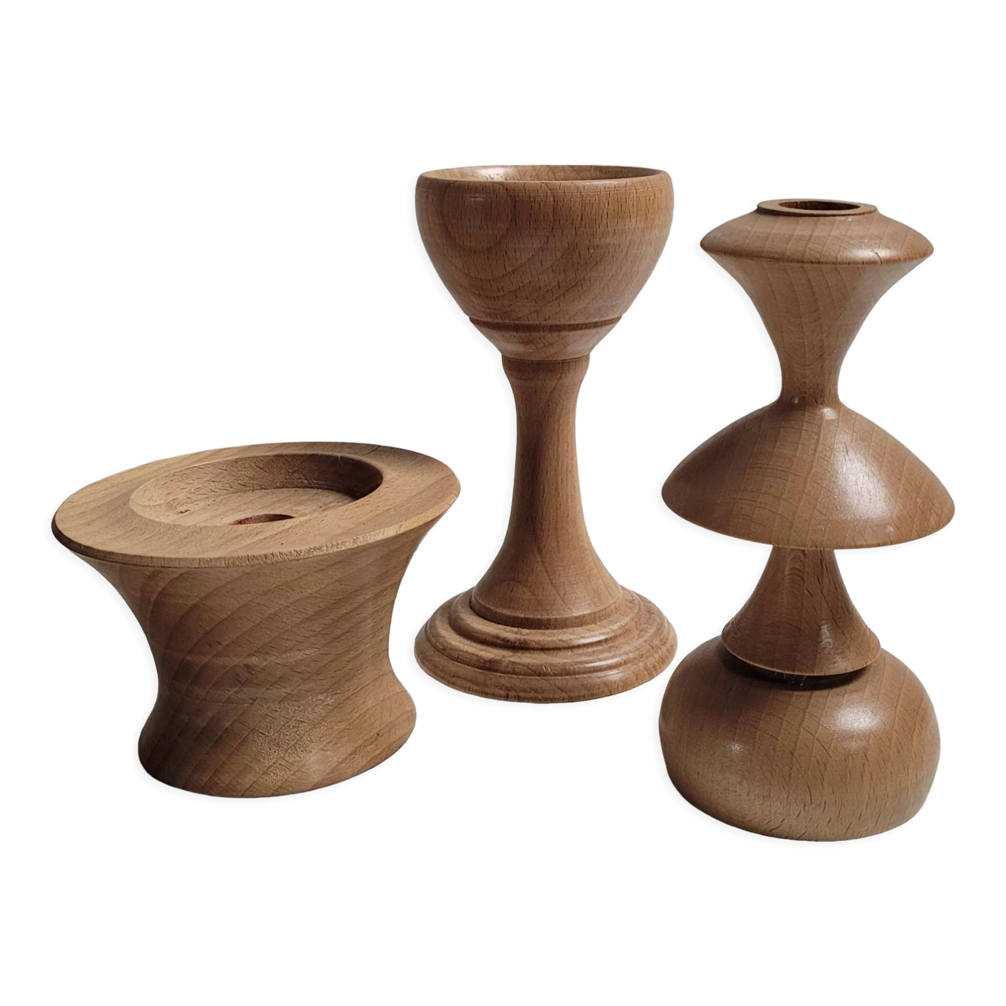 Trio wooden candle holders