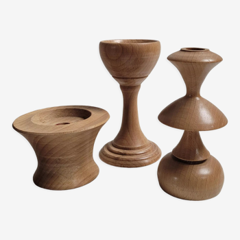 Trio wooden candle holders