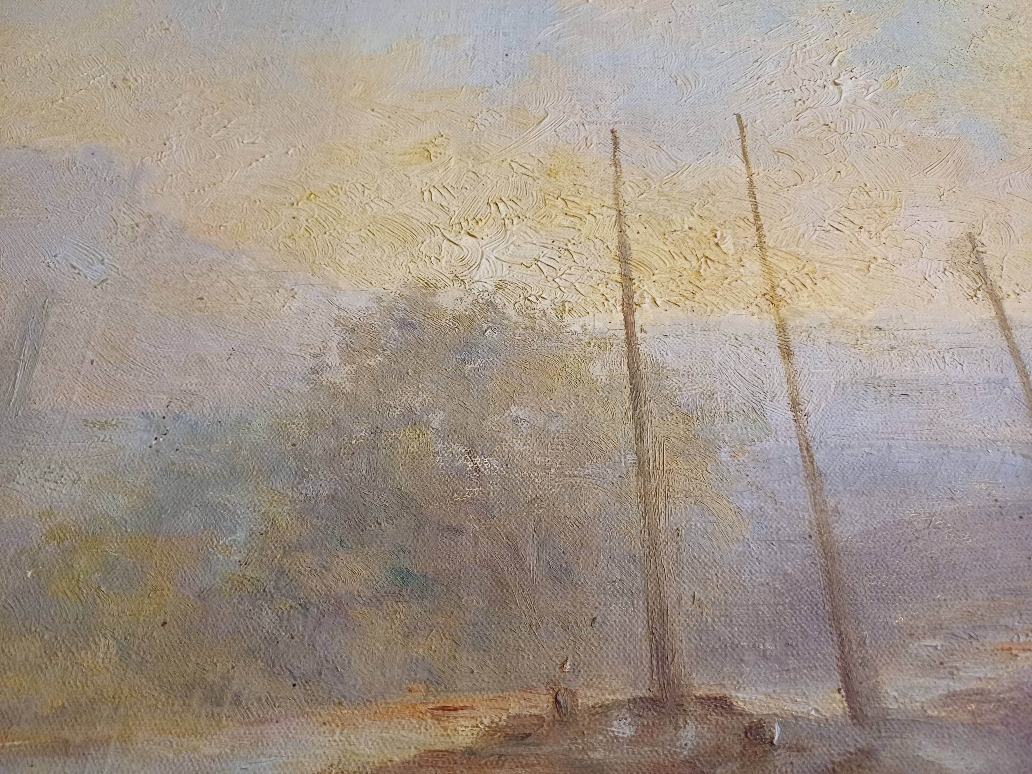 Oil on Canvas 19th Yvonac Annurey R "Barge"