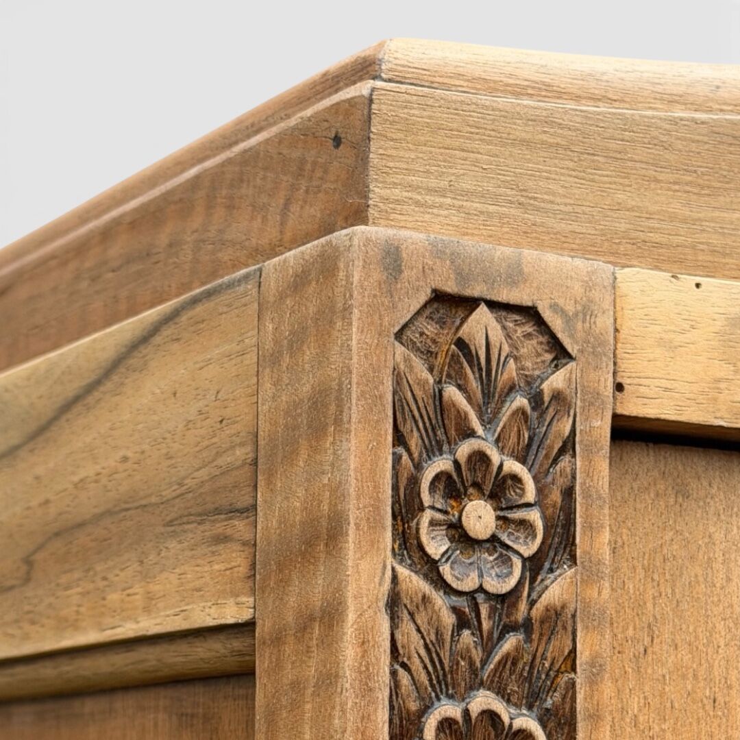 Parisian glass-fronted Art Deco wardrobe in solid raw walnut.