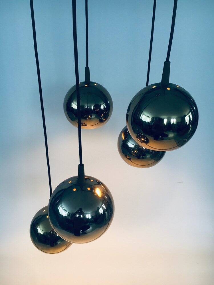 Golden Cascade 5-Ball Ceiling Lamp, Italy, 1980s