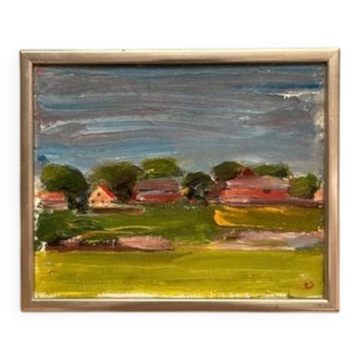 Mid-Century Oil on Panel “Ölandsby” by Lennart Johansson, Vintage & Framed