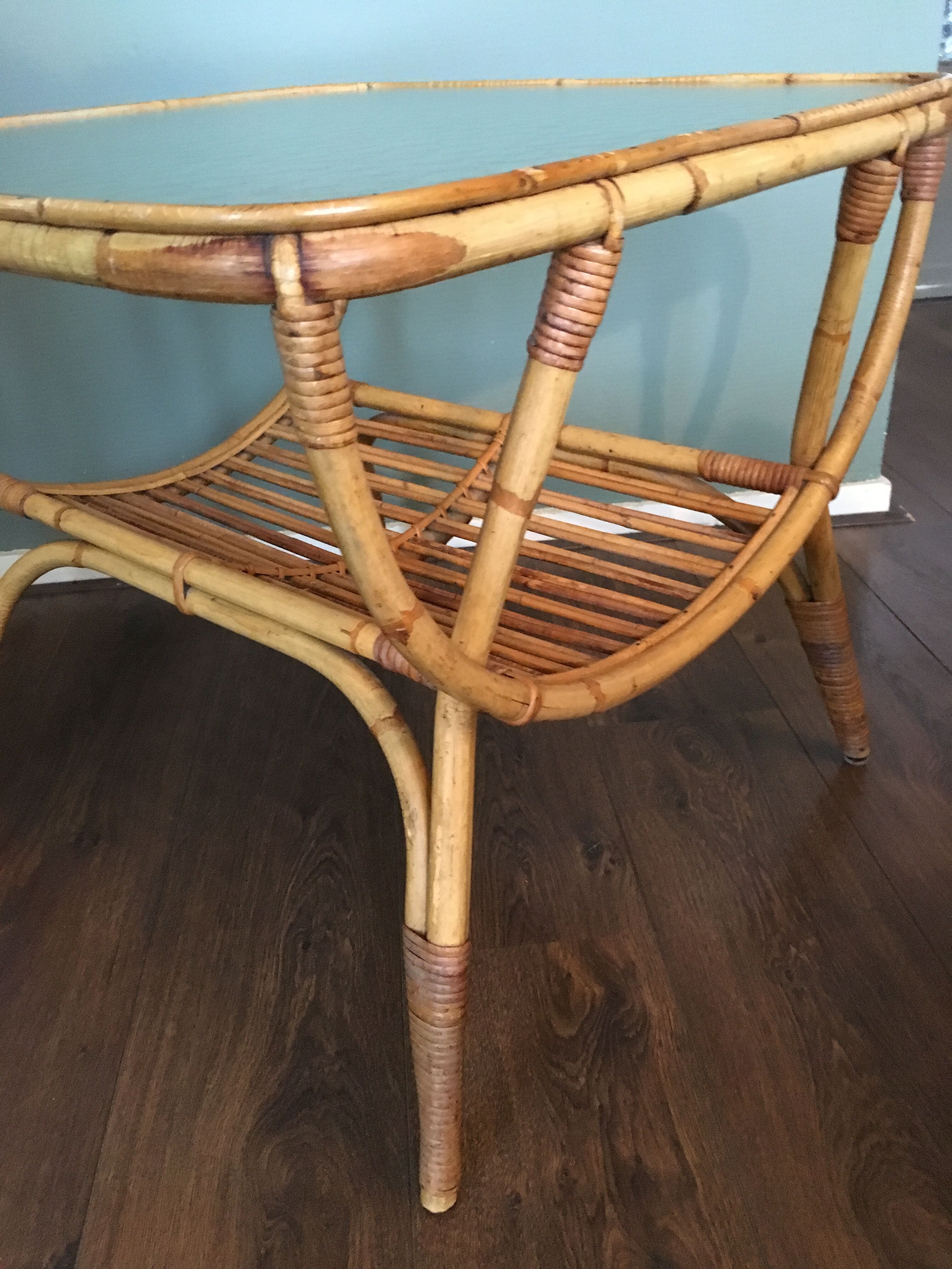 Rattan side table by Dirk van Sliedrecht for Rohé Noordwolde, 1950