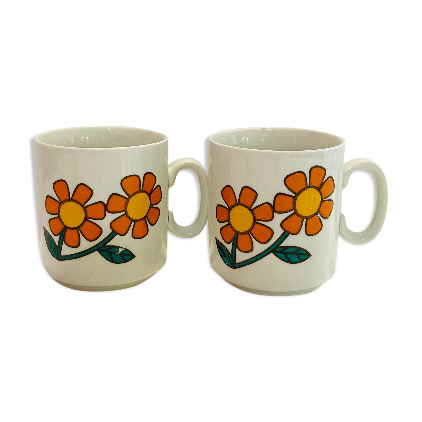 2 cups 70s weismann porzellan italy floral pattern orange