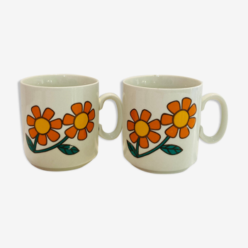 2 cups 70s weismann porzellan italy floral pattern orange