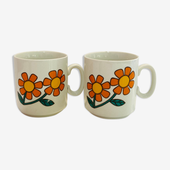 2 tasses années 70 weismann porzellan italie motif floral orange