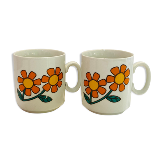 2 tasses années 70 weismann porzellan italie motif floral orange