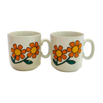 2 cups 70s weismann porzellan italy floral pattern orange
