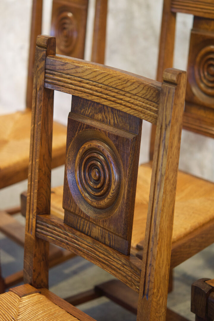 Set of six chairs and two brutalist armchairs mid-century 1950'