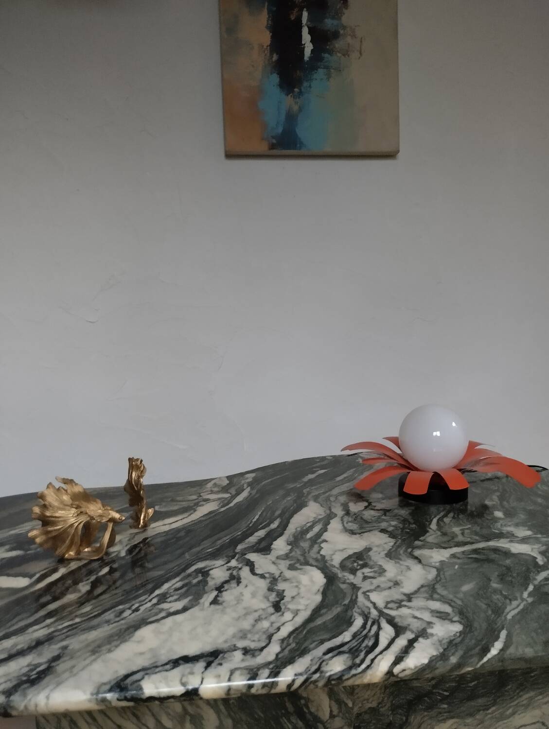 Orange metal flower lamp, 1970