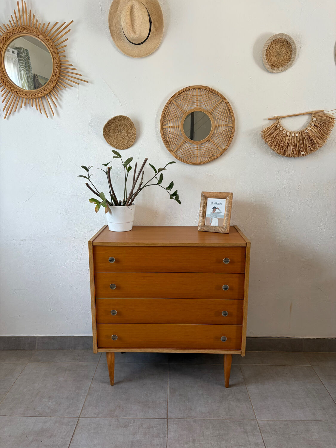 Vintage oak commode from the 1960s.