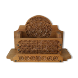 Mail holder, handmade documents carved wood old