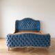 140x190 Louis XV bed in blue tufted velvet