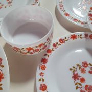 lot of arcopal scania dishes with small orange flowers flat plate, hollow dessert dish, one dish..