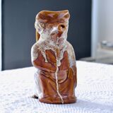 Antique zoomorphic pig carafe in foam-enameled stoneware