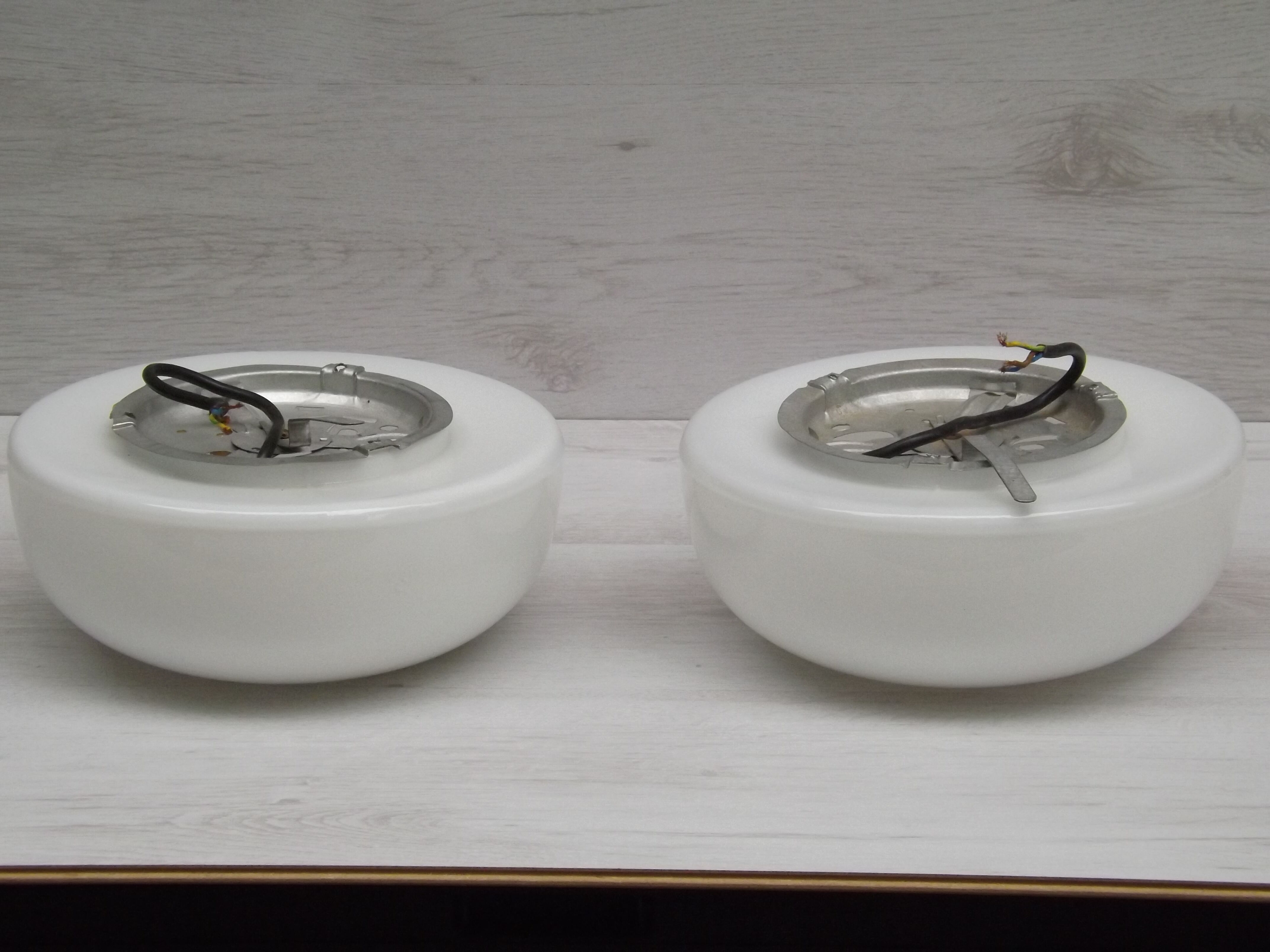 Set of two ceiling lights in white opaline, 60-70s