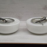Set of two ceiling lights in white opaline, 60-70s