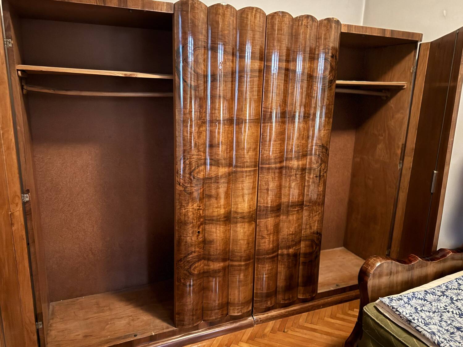 Art Deco walnut wardrobe, Central Europe, 1930s