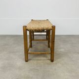 Vintage straw and wood bench, 1960s, country/mountain style